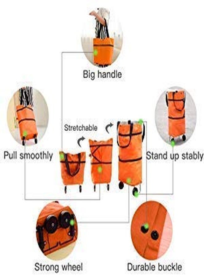 Vensi SHOP ZONE Fabric Metal Shopping Trolley Carry Bag for Vegetables and Grocery Lightweight Folding Shopping Trolley Travel Luggage Bag with Wheels (Multi) - Image 5